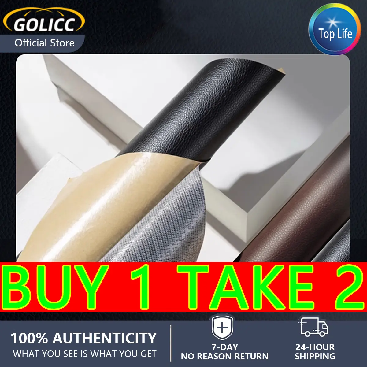Golicc 50*137cm（Buy 1 Take 2）Self Adhesive Leather Patches Sofa Repair Patch Sticker For Cover Upholstery Motor Fabric  Diy Self Fix Subsidies Pu Stickers Leathers Faux Synthetic Stick On Sticky Scrapbook Quick Without Glue Damage