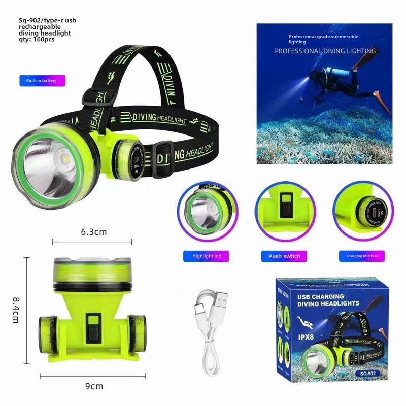 Product Introduction of New cross-border strong light diving headlight outdoor head mounted headlight long range high-power LED waterproof headlight 4