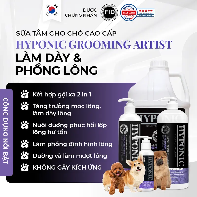 Sữa tắm cho chó cao cấp HYPONIC Grooming Artist, làm dày & phồng lông (dành cho tiệm spa thú cưng) 0