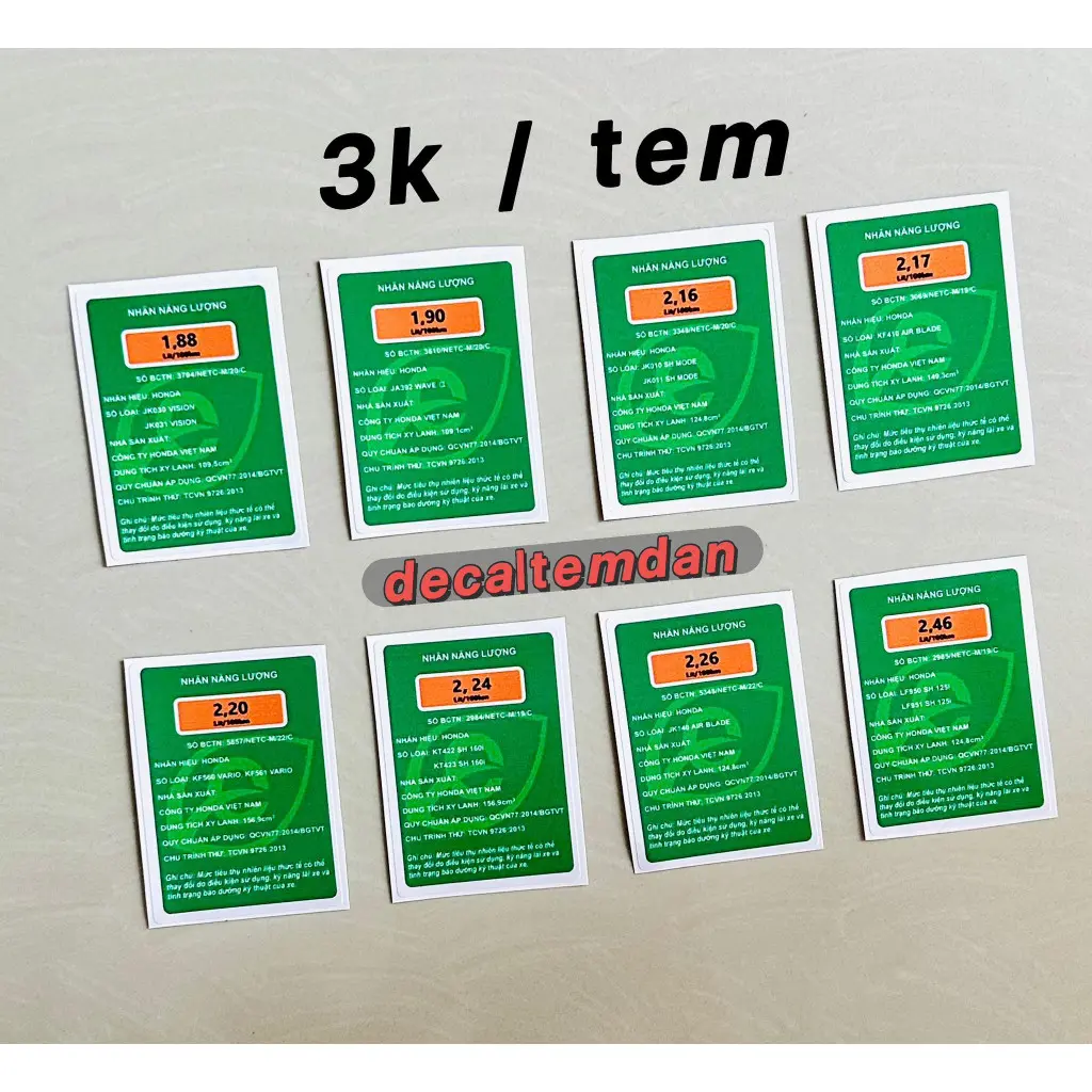DECAL TEM NĂNG LƯỢNG XANH LÁ DÁN DÈ TRƯỚC DÀNH CHO CÁC LOẠI XE siêuu phẩm