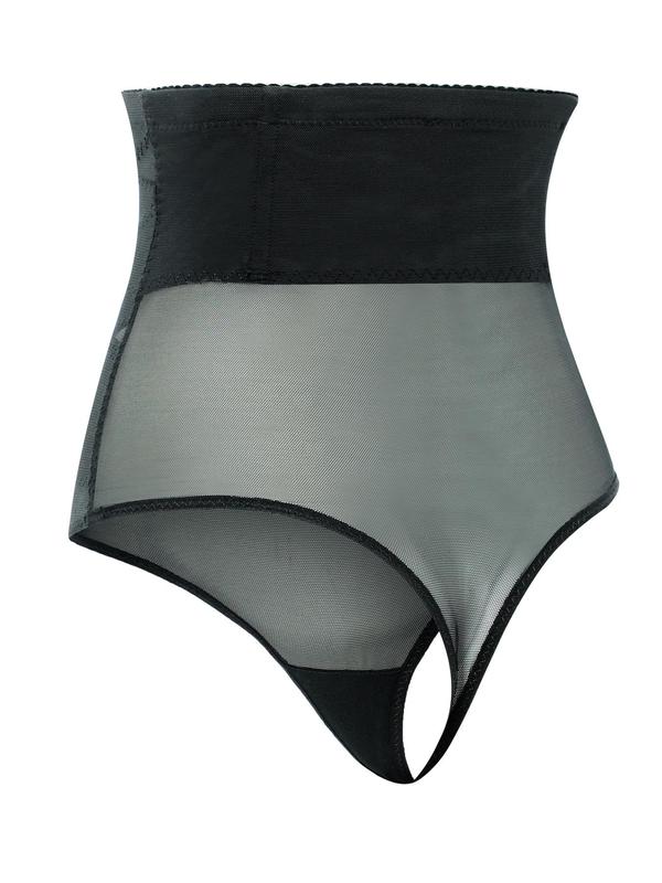 Women's Contrast Mesh Shapewear Thong, Breathable High Waist Shapewear Bottom for Daily Wear, Tummy Control Butt Lifter, Minimalist Basic Underwear 5