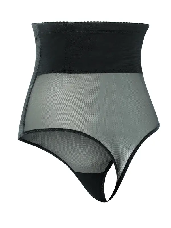 Women's Contrast Mesh Shapewear Thong, Breathable High Waist Shapewear Bottom for Daily Wear, Tummy Control Butt Lifter, Minimalist Basic Underwear, tummy tuck garment 8