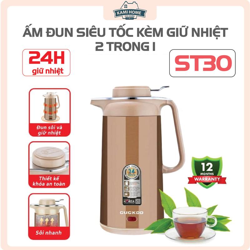 #1 Ấm đun siêu tốc giữ nhiệt ST30, kiêm bình giữ nhiệt chất liệu cao cấp không gỉ, [GIAO MÀU NGẪU NHIÊN] bình đun nước, siêu tốc inox Ấm Siêu Tốc