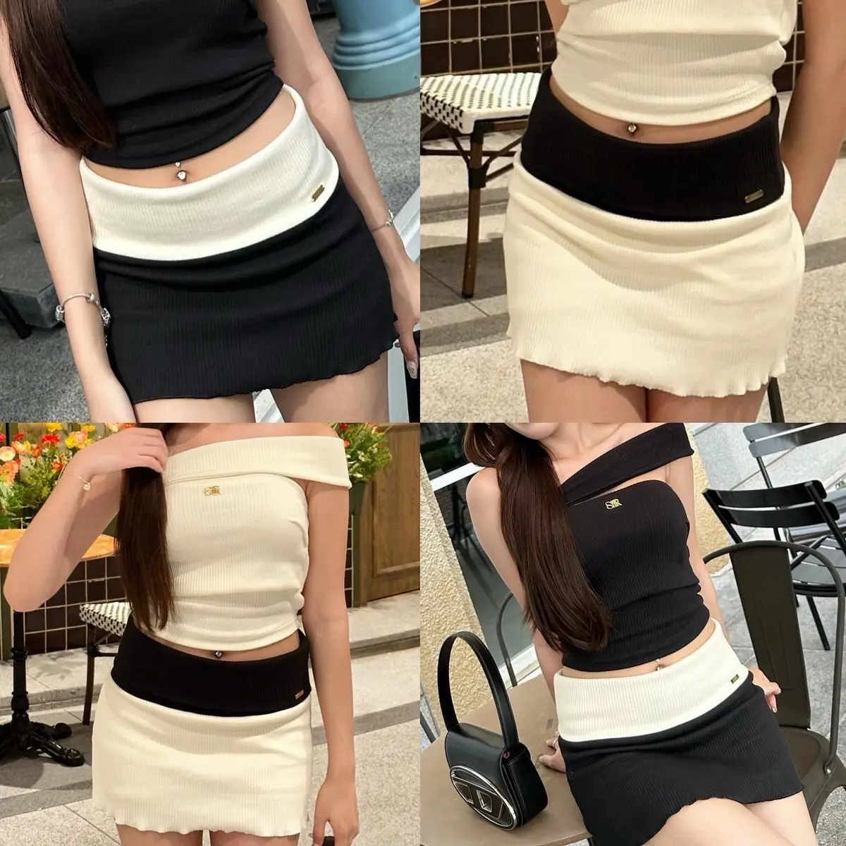 Two tone mini  skirt v.2 กระโปรงสั้นพับขอบผ้าร่อง (SR09)