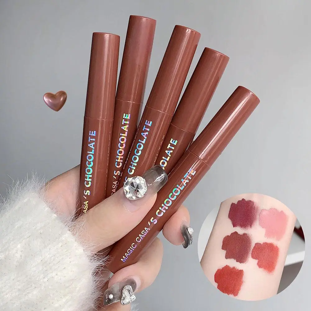 【TERSEDIA & COD】 5 Buah Set Lip Glasir Coklat Tahan Gaya Lip Gloss Beludru Kosmetik Pelindung R0U8