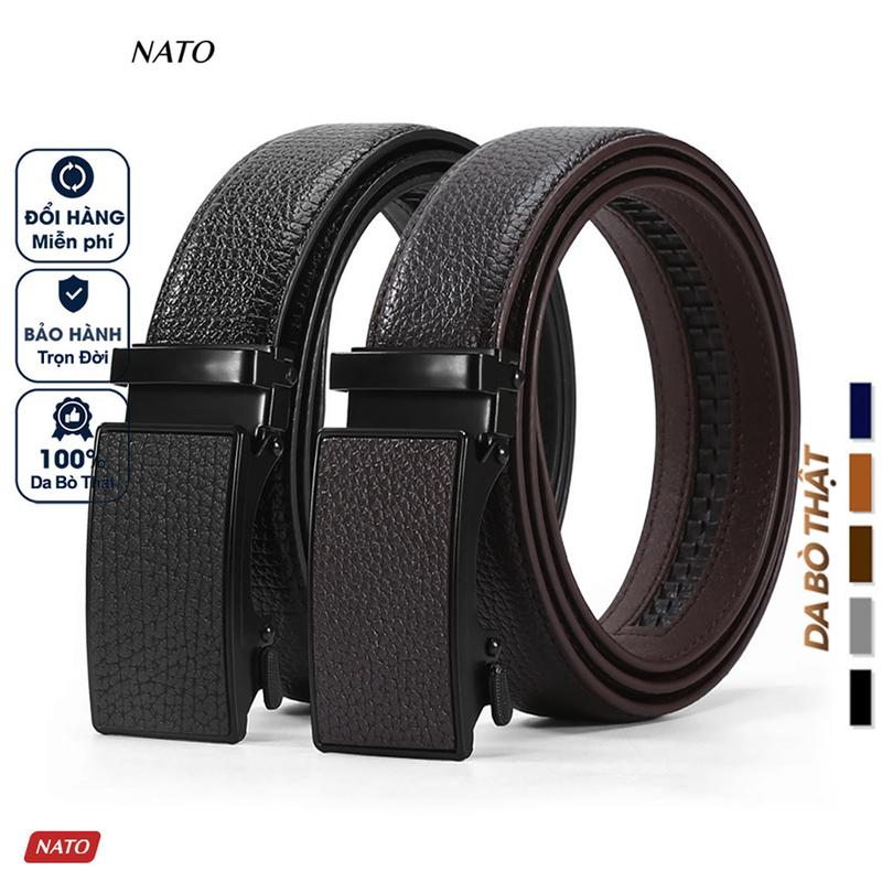 Thắt Lưng Nam Cá Sấu CS Khóa Tự Động Da Thật Cao Cấp Dây Nịt Khóa Tăng Đẹp Sang Trọng Công Sở Thời Trang Đi Làm Học NATO Màu Đen Trơn Đơn Giản Titan Voi Voan