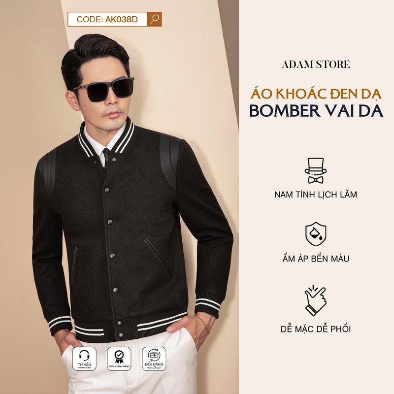ÁO KHOÁC ADAM STORE DEN DẠ BOMBER VAI DA AK038D Menswear Nam