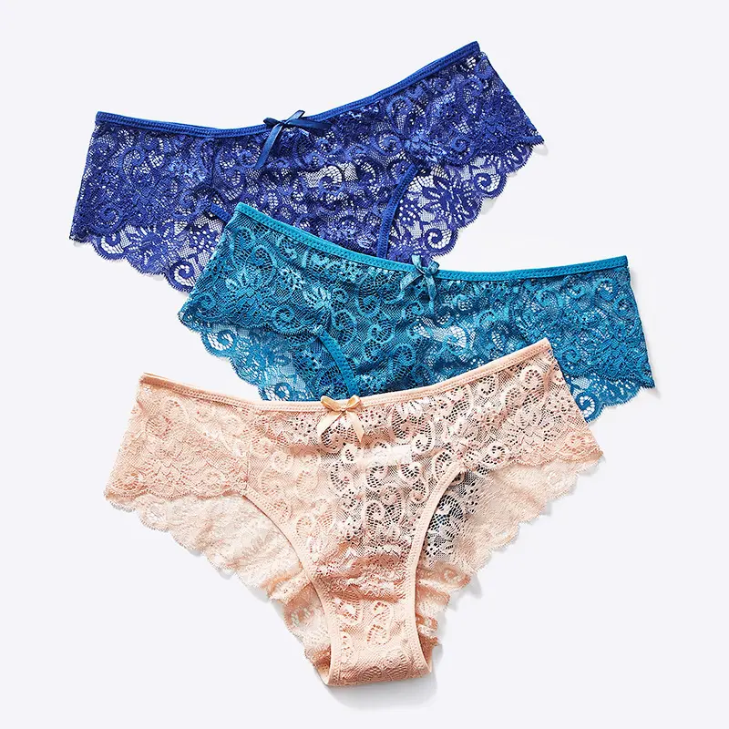 Women Lace Panties Underwear Lace Briefs Transparent Floral Bow Soft Lingerie Breathable Seamless