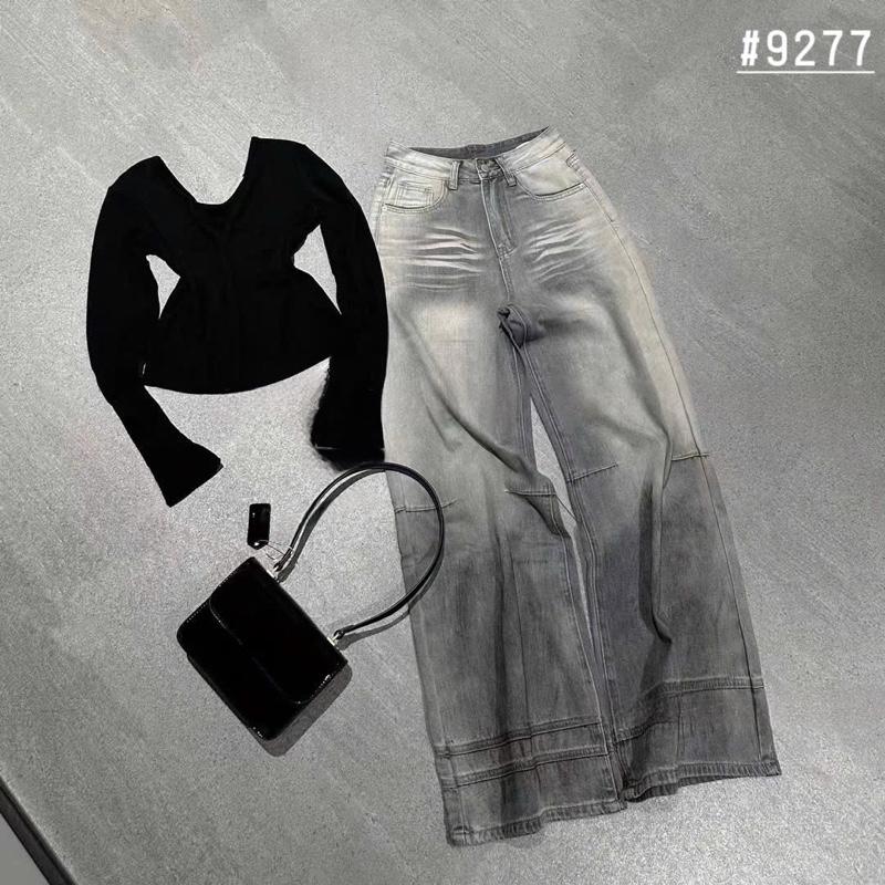 Lynk Nhi • Quần Jeans Xuông Dài 104cm Màu Khói Giả Nhăn Chất ( Hàng QCCC)#9277  ống rộng 33cm Nữ Women Pants 4