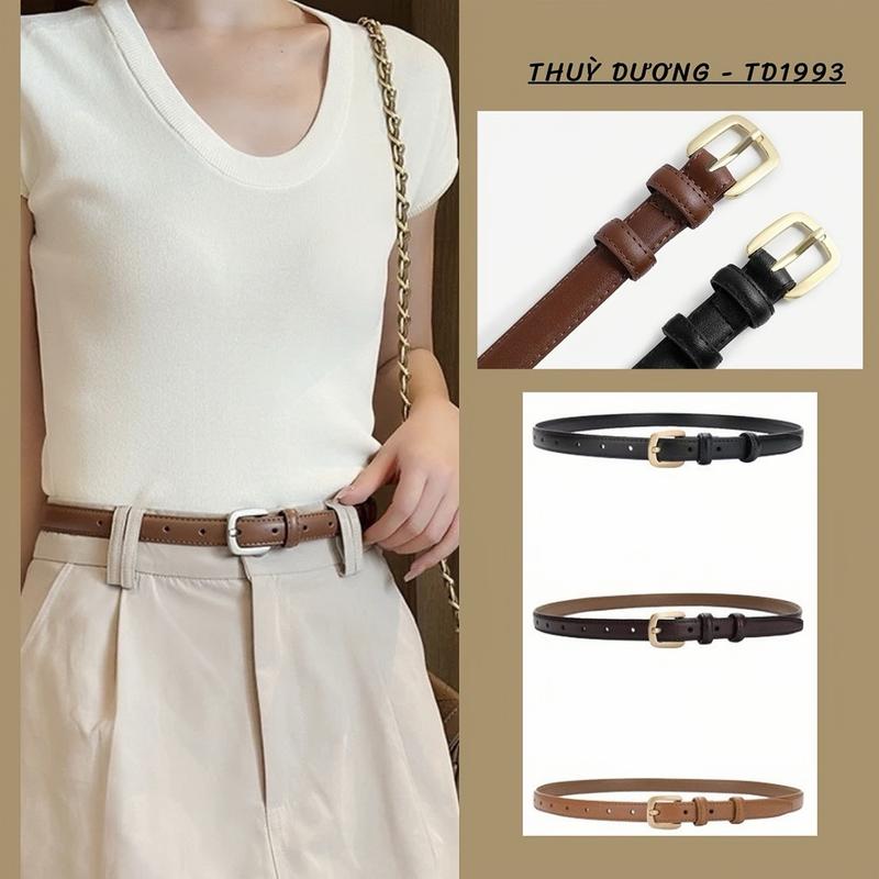 (Z1 - DA THẬT) Thắt lưng da bản nhỏ khóa cài mặt vuông - Thắt lưng basic - Thắt lưng da thật - Phụ kiện thời trang dành cho nữ