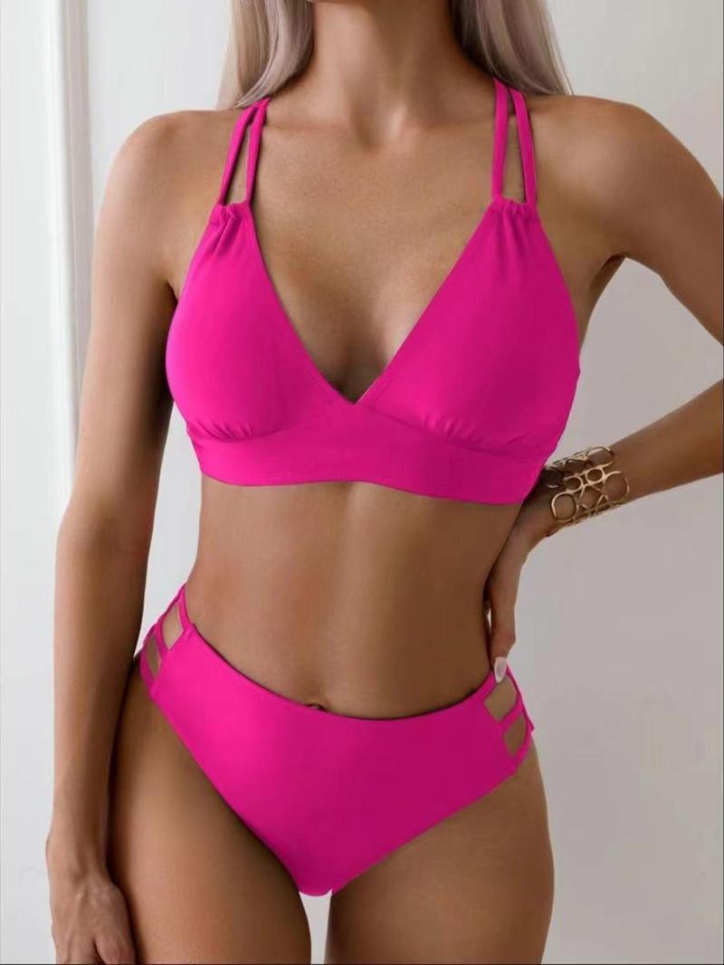 Product Introduction of Two-piece Set Women's Cut Out Bikini Set, Adjustable Strap Criss Cross Wireless Swim Bra with Removable Pads Design & Swim Panty, Ladies Summer Swimsuit Sets for Beach Holiday Vacation, Bathing Suits 2024 for Women 18