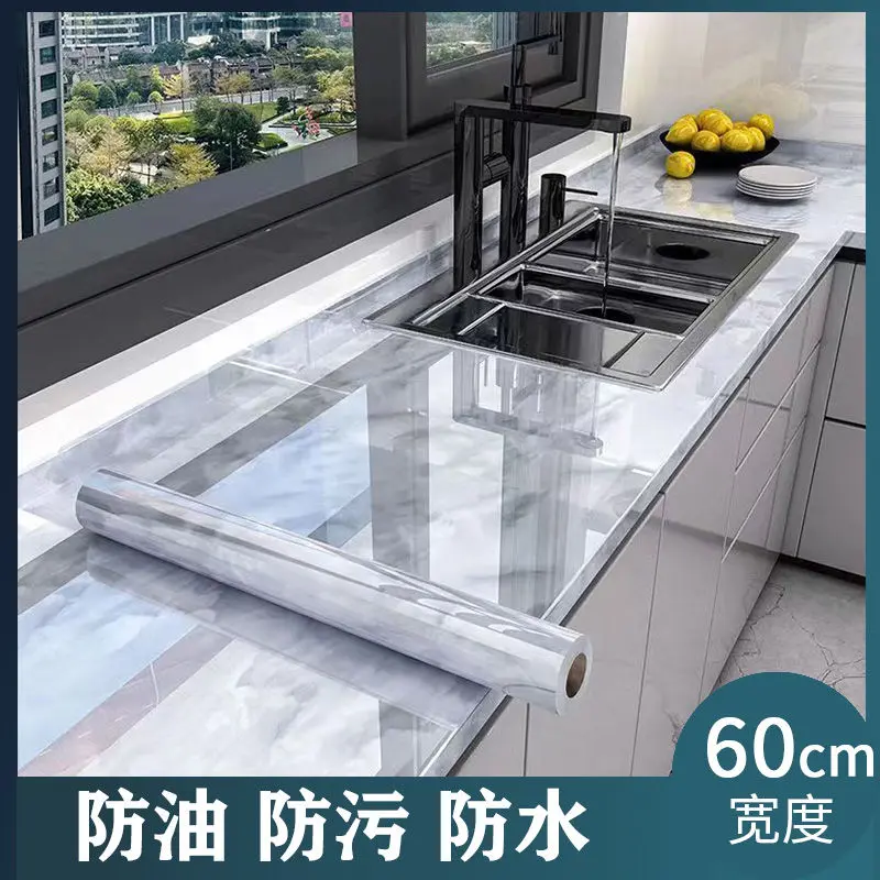 Pelekat Pewujudan Semula Kabinet Meja Dapur, Reka Bentuk Marmar, Tahan Suhu Tinggi, Kalis Api, Diperbuat daripada Kerajang Aluminium, Pelekat Jubin, Kalis Air dan Kalis Minyak, Sesuai untuk Dapur
