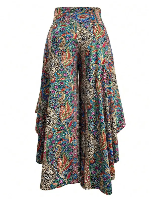 【Plus Size】 Floral Print Pants, Boho Casual Comfy Trousers for Daily Wear, Women's Bottoms for All Seasons, Clothing, Womenswear, Vibrant Pants Women 8