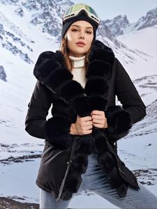 Women's Contrast Faux Fur Trim Button Front Hooded Winter Coat, Casual Long Sleeve Zip Up Outerwear for Fall & Winter, Women's Clothing for Daily Wear