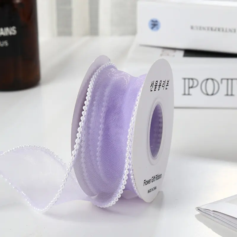 [Lẻ 1 mét][Khổ 4cm] Dây Ruy Băng Viền Ngọc Cao Cấp  Trang Trí Quà Tặng - NILA Flower ribbon 7