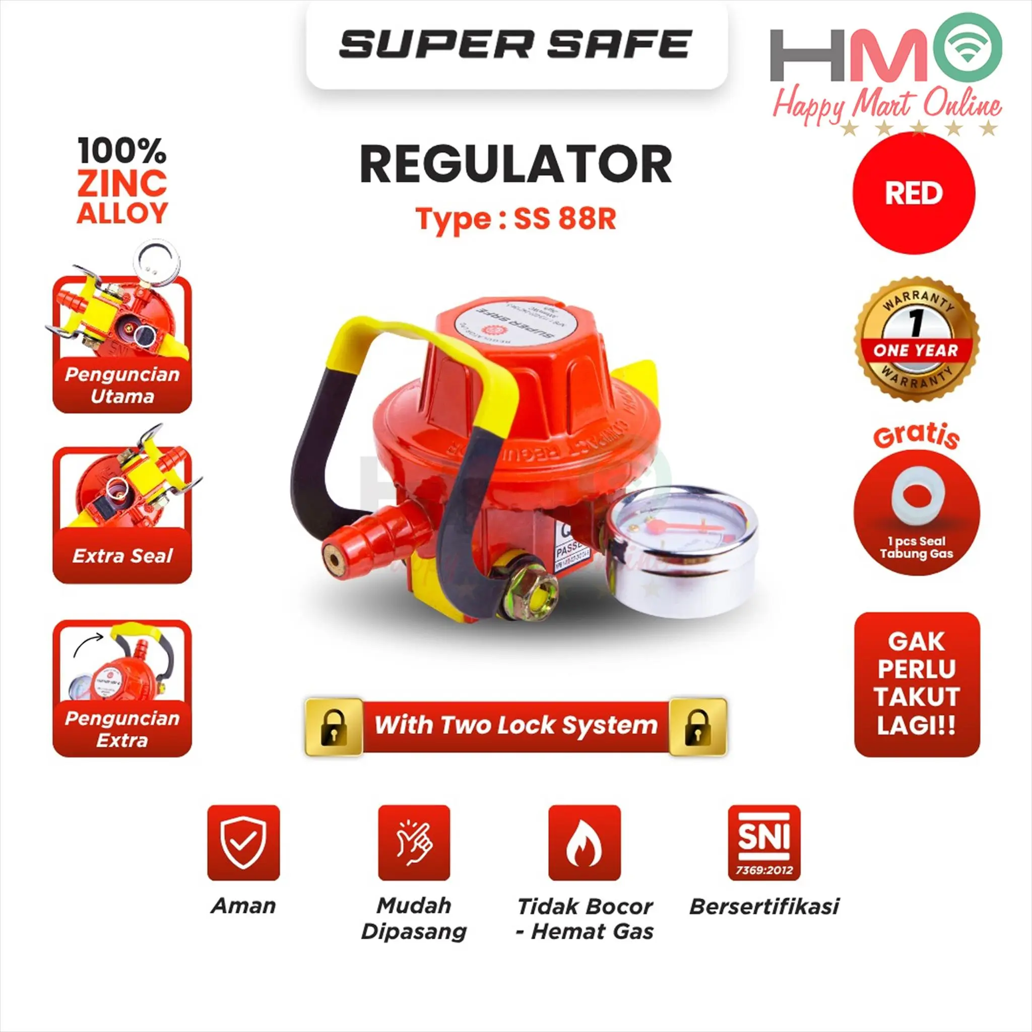 Super Safe Regulator Meter Double Lock SS-88R Tekanan Rendah Regulator Kunci Ganda Anti Bocor