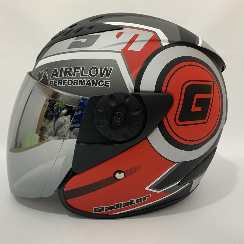Helm Vision Jumper (Merah) Gladiator Hitam Doff - Kaca Pelangi - Shop ...