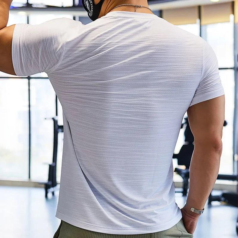 Muscle Training Compression T-shirt Man Running Dry Fit Tee Plain Color Plus Size Gym Men's T-shirts Sports Men Tops Sweatshirt 5