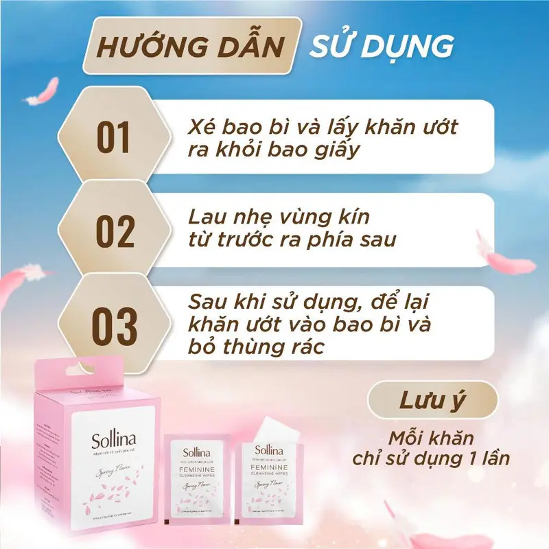 Hộp 20 gói khăn giấy ướt vệ sinh phụ nữ Sollina độ ẩm vừa phải giúp vùng kín khô thoáng dễ chịu 20gói/ hộp Women 7