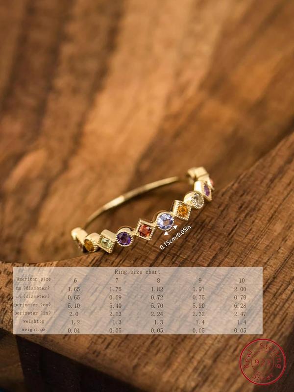 925 Sterling Silver Colorful Artificial Zircon Decorated Ring, Fashion Jewelry Accessories for Women & Girls, Trendy All-match & Exquisite Jewelry for Birthday Gift 5