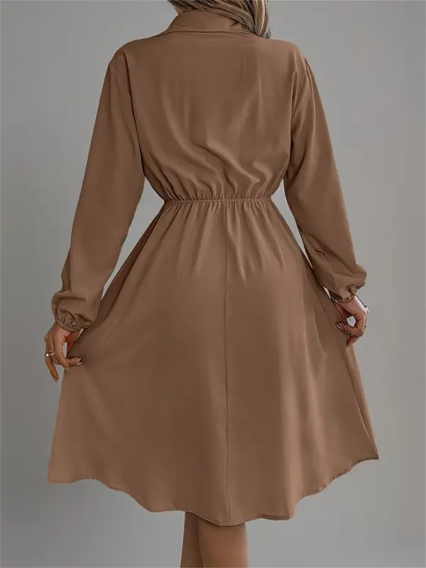 Women's Plain Flap Fake Pockets Dress, Casual Long Sleeve Collared Dress for Spring & Fall, Women's Clothing for Daily Wear 6