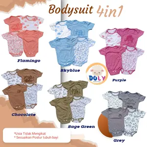 Doly - 4pcs Bodysuit Katun Lembut Bayi Baru lahir Newborn Kancing snap
