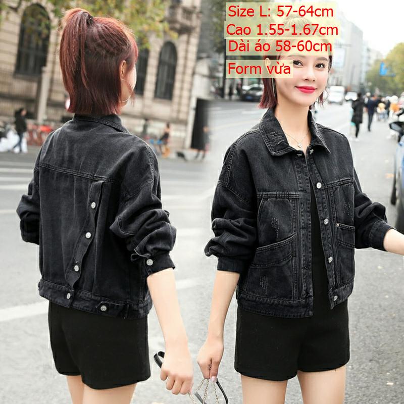 Product Introduction of Áo khoác jean nữ màu đen có túi ngoài phối tà chéo form croptop và vừa size 39-4kg BB Lady.Shop 15