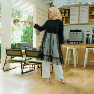 Maria Collection Elmira - Tile Tunik Polkadot Outer wanita Out Kondangan wisuda lamaran murah terbaru by mariacollectionfashion muslim panjang atasan  remaja  dress Pesta Gamis Dewasa Lebaran Motif Brokat Mewah