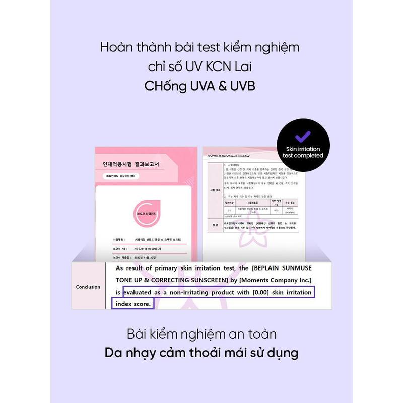 Kem chống nắng lai BEPLAIN Sunmuse Nâng tone & Hiệu chỉnh tone da SPF 50+ PA++++ ( Tím đậm ) - Tabula Century 6