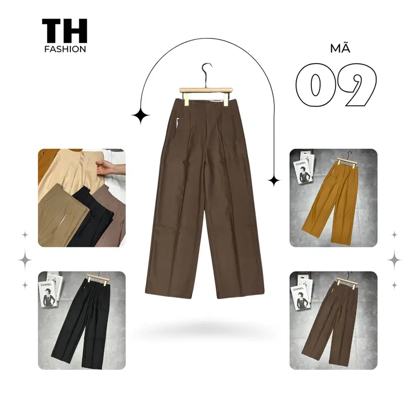 QUẦN TÂY NỮ Mã 09  ống rộng , trước có hai túi mổ dọc sườn , dây kéo giọt nước đằng sau lưng Chất Liệu Cotton Lạnh Thoáng Mát - Ống Rộng Lưng Xếp Kiểu - Pants quần  vải  đũi  ống  rộng 1