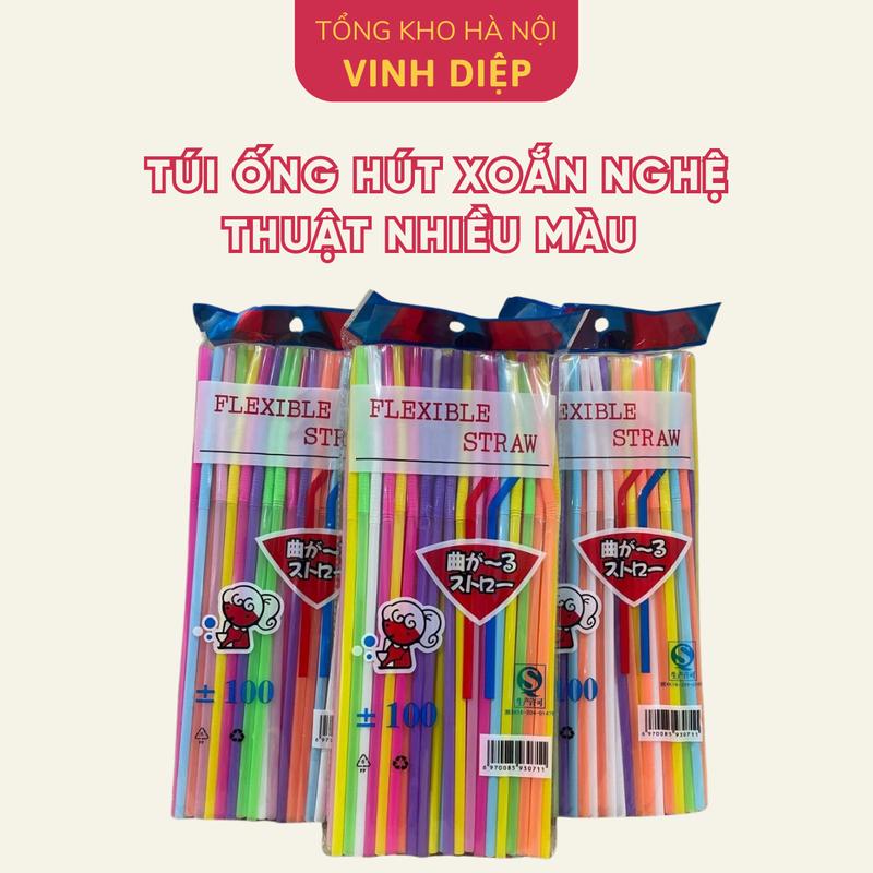 1 túi ~80 ống hút xoắn nghệ thuật nhiều màu loại đẹp,hút sinh tố,nước mía