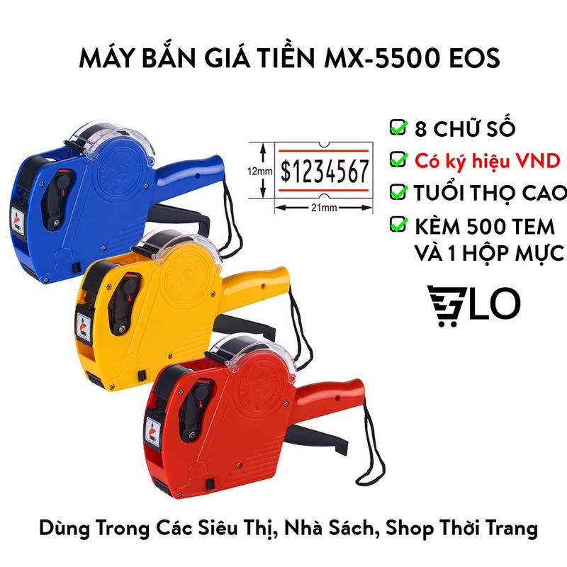 Máy Bắn Giá Tiền, Dụng Cụ Bấm Giá Tiền MX-5500 EOS(Tặng Kèm 1 Lọ Mực + 1 Cuộn Tem), Hàng Xịn Bản In Sắc Nét, Núm Xoay Nhẹ