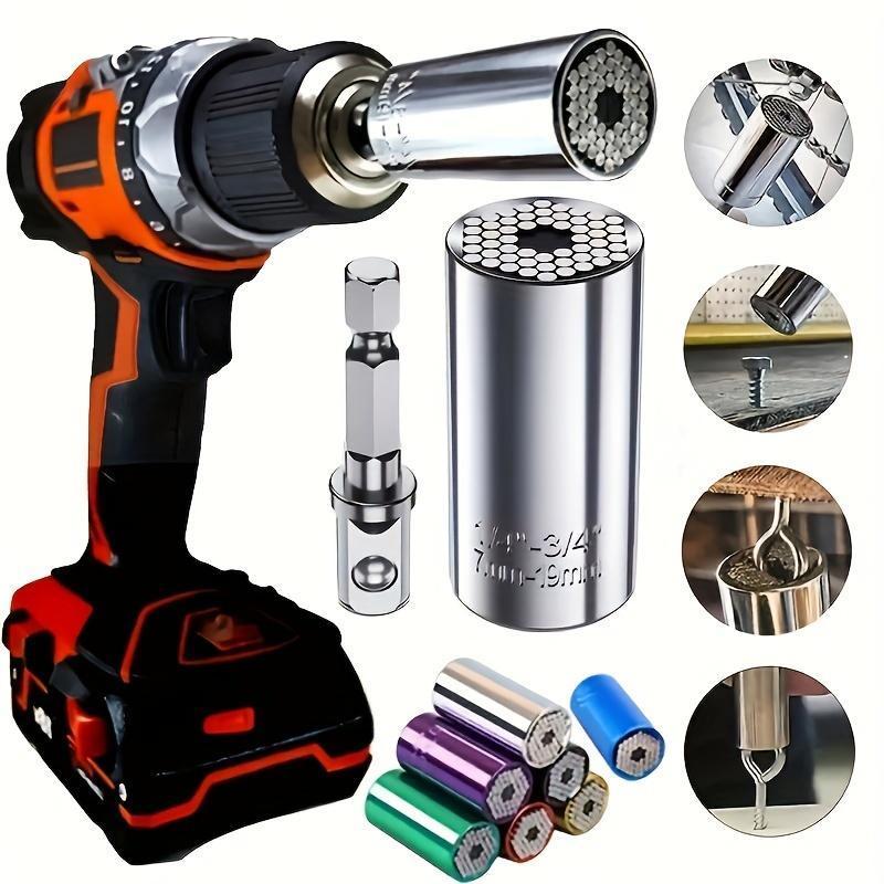 7-19mm Hexagonal Universal Socket Wrench, Power Drill & Ratchet Wrench Adapter, Durable & Compact Wrench Repair Kit for All DIY Tasks, Hardware Torque 0