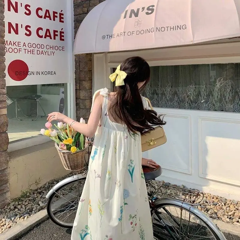 [Sẵn-có bigsize] Váy maxi dáng rộng cột nơ đi biển dã ngoại họa tiết hoa cỏ xinh xắn V020