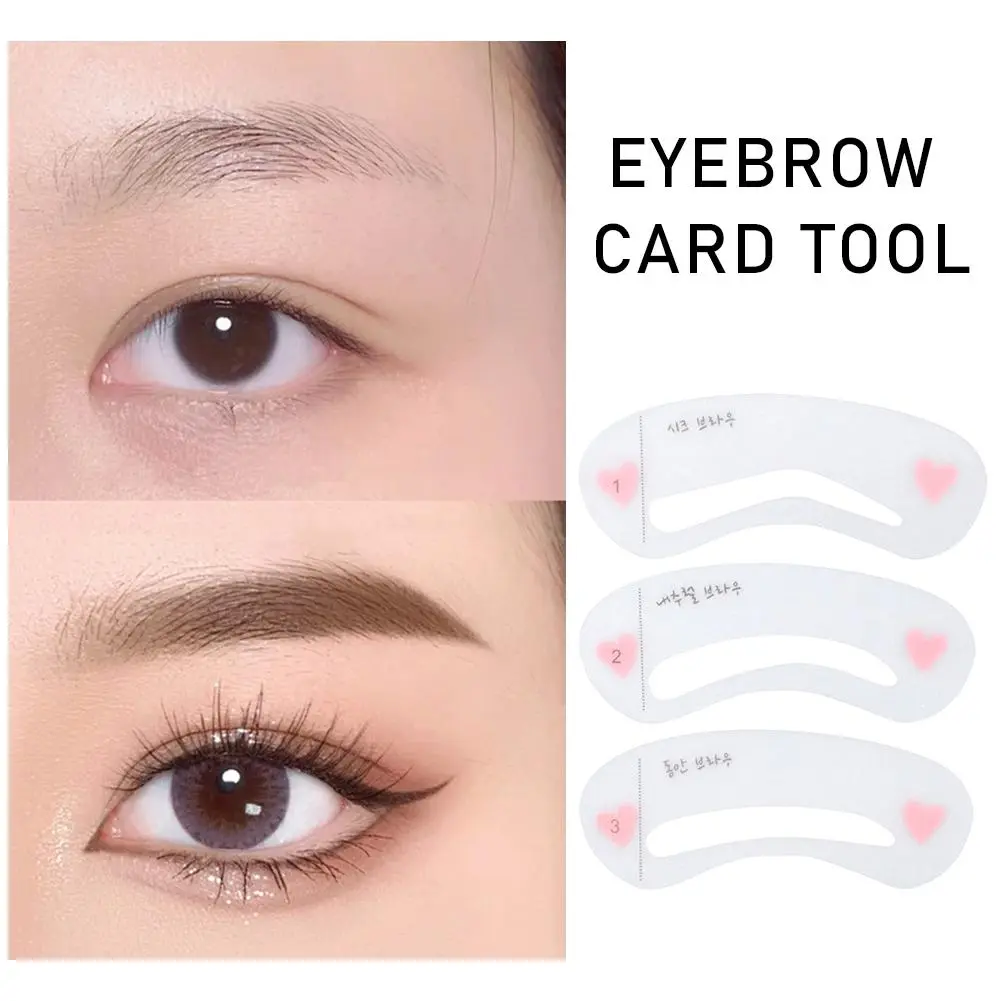 3PCS Reusable Eyebrow Drawing Shaping Template PVC Durable Eyebrow Shaper Kits Make Up Tools DIY Eyebrow Styling Grooming Template Card