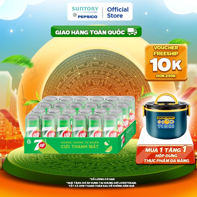 Thùng 24 Lon Nước Ngọt Có Gaz 7Up Xanh (320ml/lon)