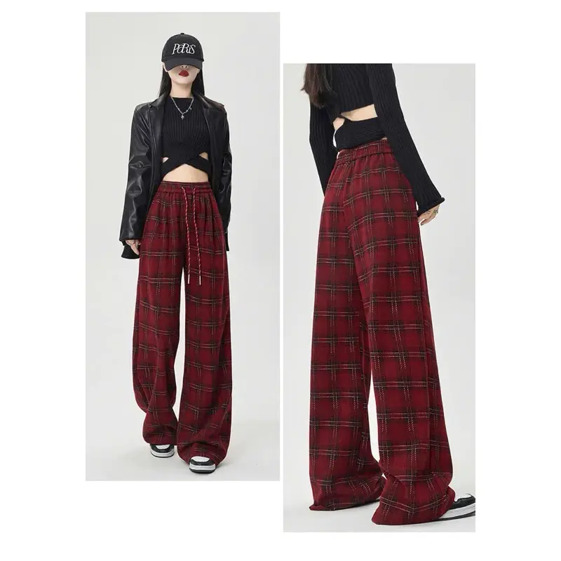 Quần Suông Ống Rộng Nữ Umi Dạ Mềm Kẻ Caro Cao Cấp - Hàng Hottrend Thun Women Ong 3