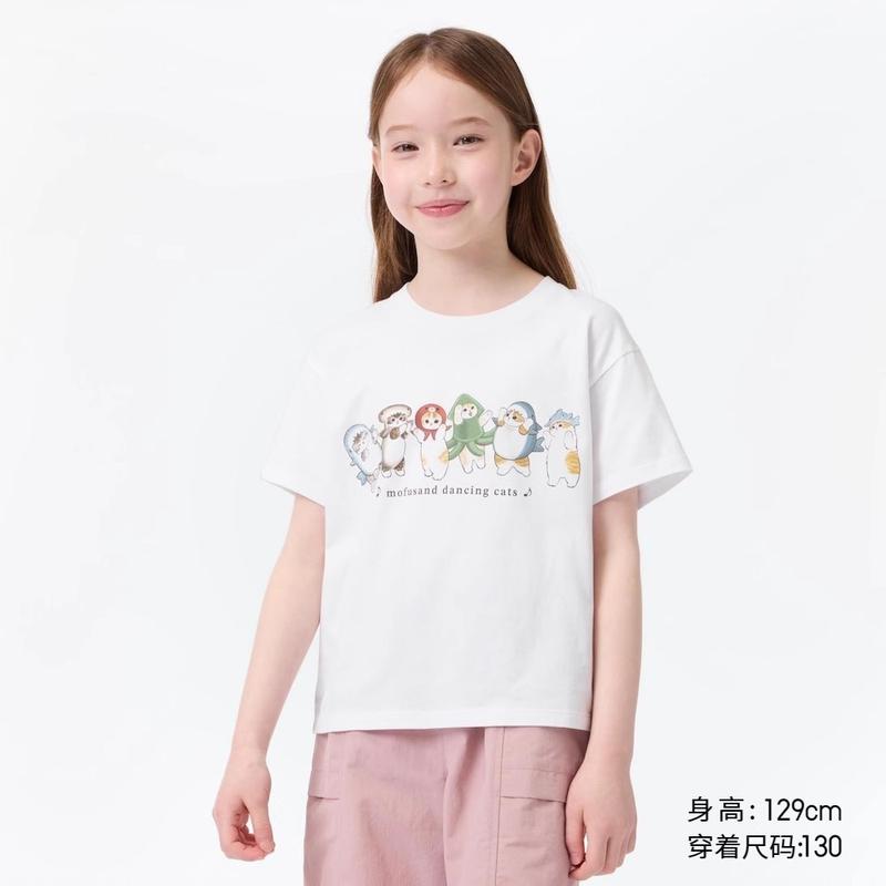 Áo Thun Ngắn Tay In Hình Mofusand, Dành Cho Bé Gái Uniqlo, Với Bức Tranh Minh Họa Mèo Dễ Thương, 24 Phong Cách Mới, 471290 2