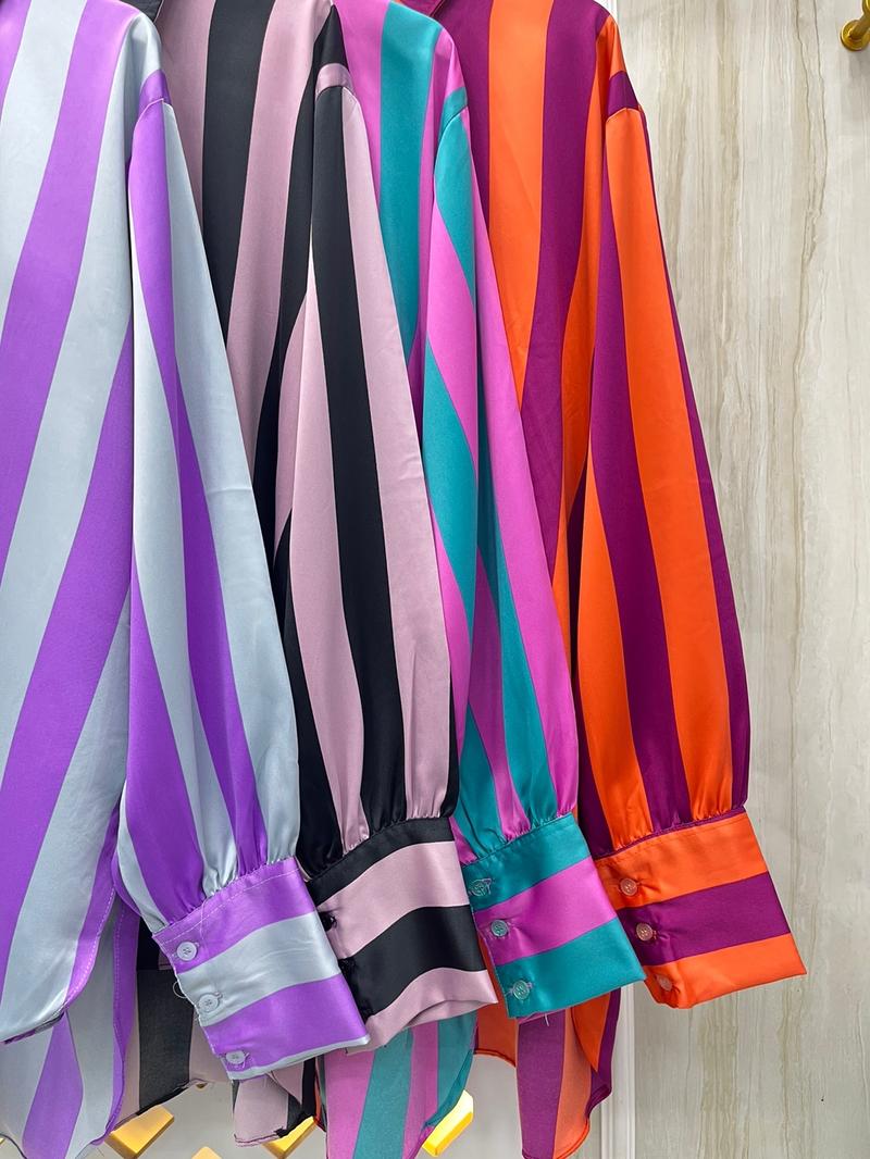 Product Introduction of Kemeja Salur Oversize Kemeja Garis Kekinian Atasan Salur Terbaru 0