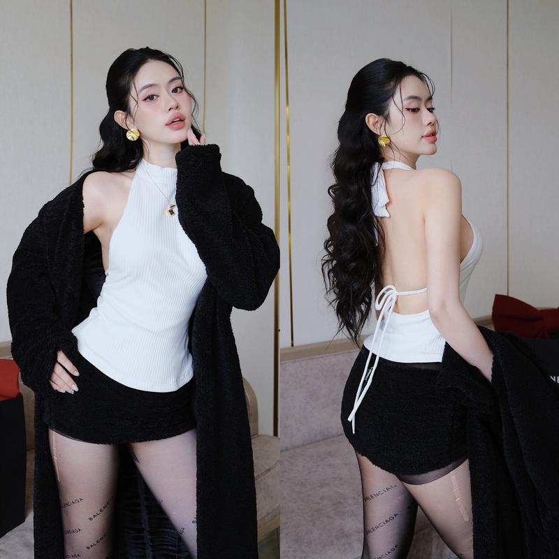 G.U - LUXE SHEARLING SET - Set lông cừu gồm áo yếm khoe lưng, Mini Skirt lông cừu, Áo khoác dáng dài lông cừu Nữ Women Top