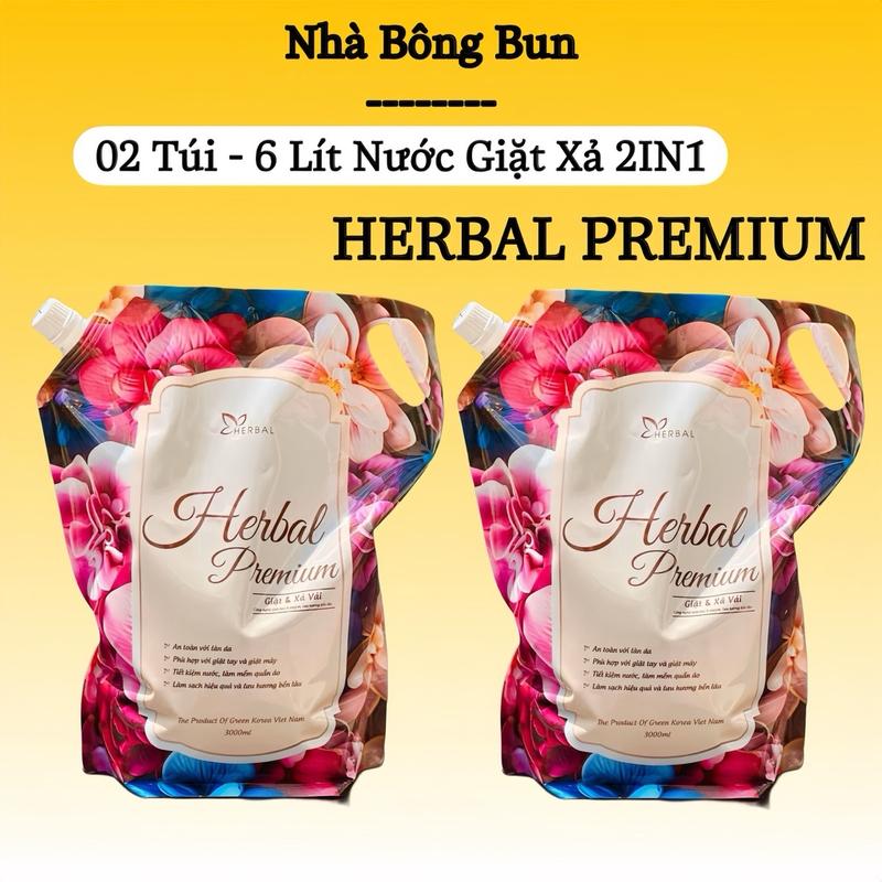  02 Túi Nước Giặt Xả 2IN1 Herbal Premium Hương Nước Hoa - 02 Túi 6000ml Làm Sạch Kem 