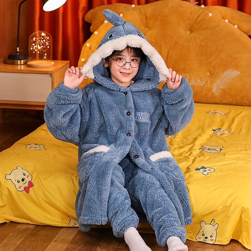 Đồ Ngủ Lông Cừu San Hô Cho Bé Trai Và Bé Gái, Đồ Ngủ Vải Flanen Dày Và Ấm Áp, Đồ Mặc Nhà, Áo Choàng Tắm, Bộ Đồ Mùa Thu Và Mùa Đông