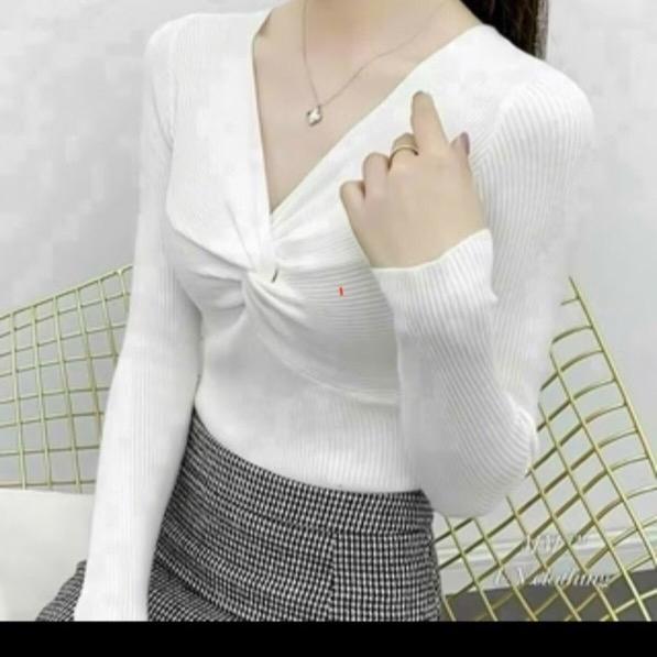 Áo thun tăm body xoắn ngực tay dài dành cho nữ - Women