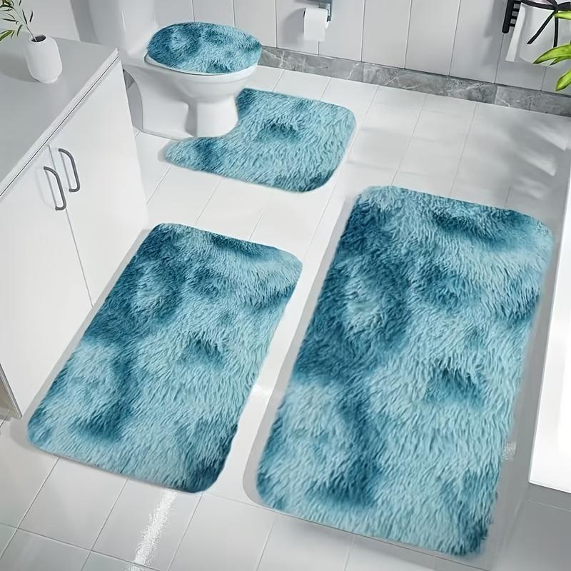 4pcs Fluffy Bathroom Mat Set - Soft, Absorbent, Non-Slip, Thick, Machine Washable, Rectangular Polyester Mat Kit, Non-Slip Rugs | Stylish Bathroom Decor | Polyester Fiber Mats, Bathroom Mat 0