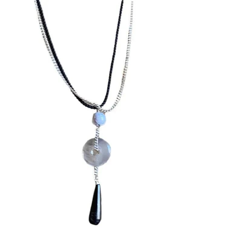 Product Introduction of Elegant Chinese Style Flat Anchor Bone Necklace Trendy Lightweight Versatile Sweatshirt Chain Natural Stone Pendant 1