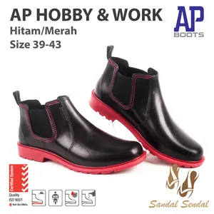 Sepatu Boot Pendek AP Boots Hobby & Work Hitam Merah Casual Bikers Shoes