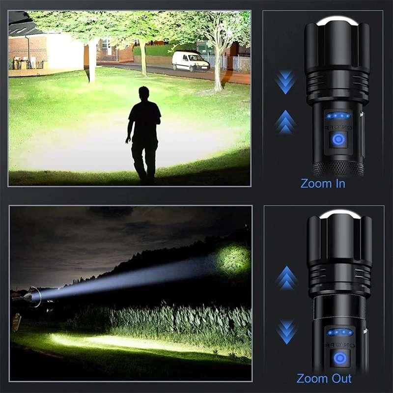 Portable Flashlight, USB Rechargeable Bright Outdoor Handheld Flashlight, Zoomable Lighting 200 Meters, Suitable for Camping, Hiking, Daily Emergency Lighting 3