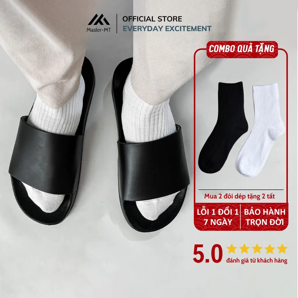 Dép da nam nữ quai ngang trơn M Masler-MT với lớp đế IP chống trượt nhẹ chân và bền bỉ TRO1