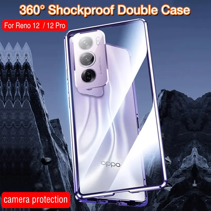 For Oppo Reno 13 12 Pro Reno13 Pro Reno12F Reno12 Reno12Pro Reno13F Reno13 Pro 5G 20245 Luxury Fashion Flip Hard Cover Casing Double Side Tempered Glass Shockproof Phone Case Camera Protection Back Cover