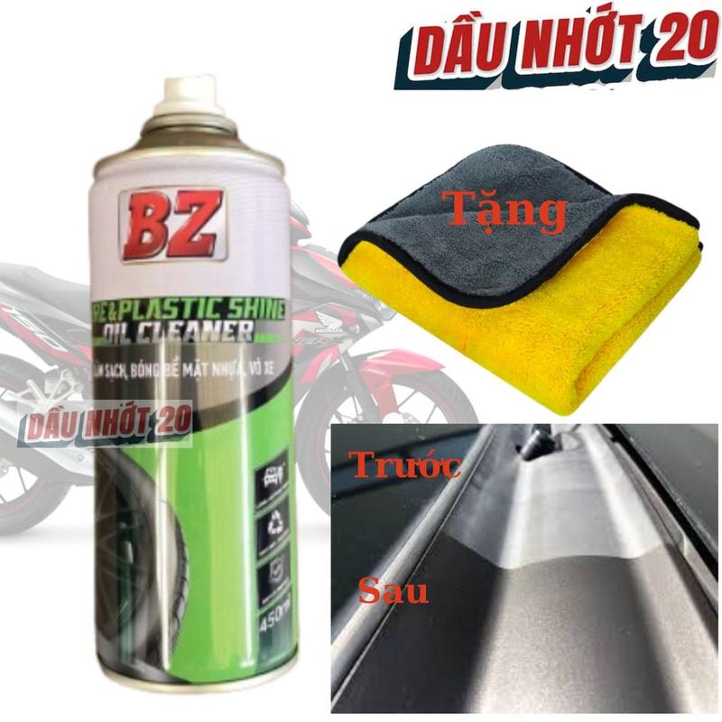 BZ Nhám Mới Chai Xịt Phục Hồi Nhựa Nhám BZ TIRE & PLASTIC SHINE OIL CLEANER 450ML Mẫu Mới Nâng Cấp Mạnh Hơn 30%
